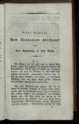 Erster Abschnitt. Von Naturalien überhaupt und ihrer Eintheilung in drey Reiche