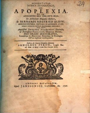 Diss. med. inaug. de apoplexia