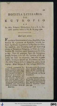 Notitia Literaria De Eutropio.