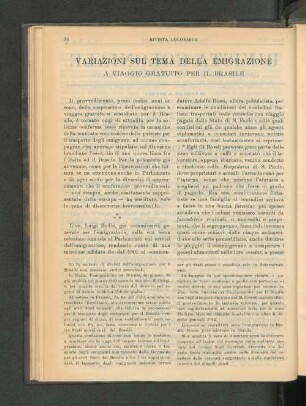 Variazioni Sul Tema Della Emigrazione.