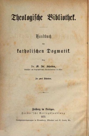 Handbuch der katholischen Dogmatik, 1