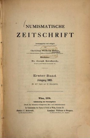 Numismatische Zeitschrift. 1. 1869 (1870)