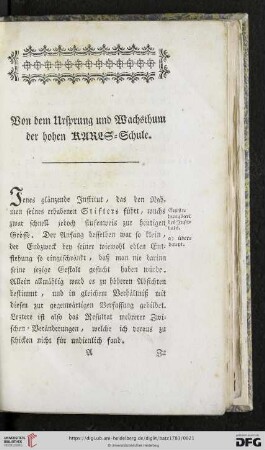 Von dem Ursprung und Wachsthum der hohen KURES-Schule