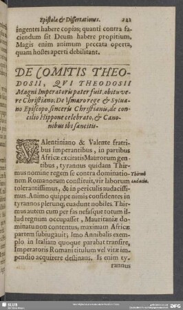 De Comitis Theodosii, Qui Theodosii Magni Imperatoris pater suit, obitu vere Christiano. ...