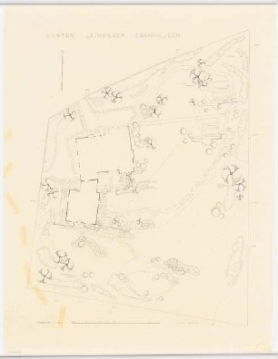 Garten Leinweber, Ebenhausen: Lageplan mit Gartenplan 1:100