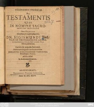 Positiones Iuridicae De Testamentis