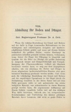 VIII. Abteilung für Boden und Dünger