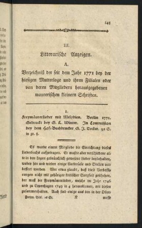 III. Litterarische Anzeigen