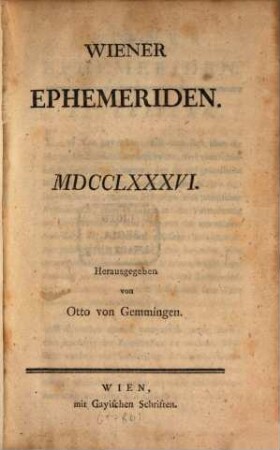 Wiener Ephemeriden. 1786