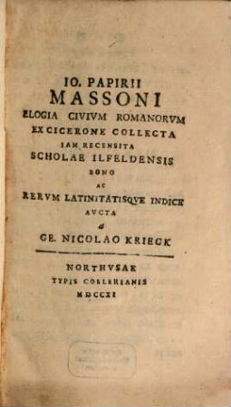 Io. Papirii Massoni Elogia Civivm Romanorvm