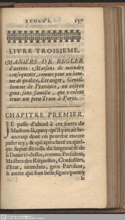 Chap. I. Maniere de regler d'autres Maisons ...