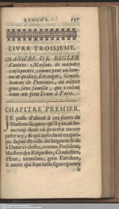 Chap. I. Maniere de regler d'autres Maisons ...