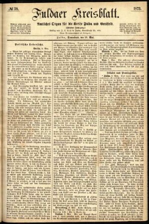 Erste Ausgabe vom Samstag, den 10. Mai 1873.