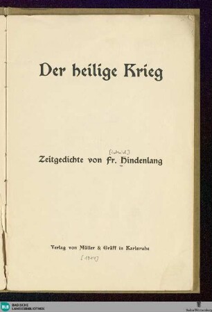 Der heilige Krieg : Zeitgedichte