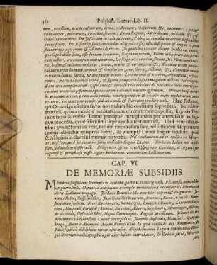 Cap. VI. De Memoriæ Subsidiis