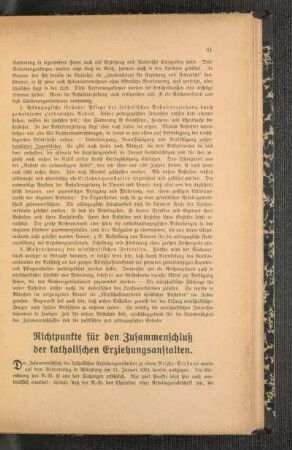 Richtpunkte für den Zusammenschluß der katholischen Erziehungsanstalten