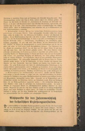 Richtpunkte für den Zusammenschluß der katholischen Erziehungsanstalten
