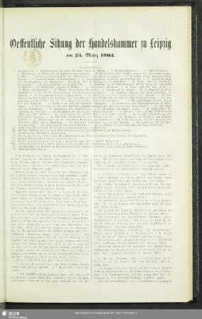 Oeffentliche Sitzung der Handelskammer zu Leipzig am 23. März 1903