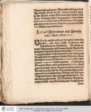 Extract Schreibens auß Santzig vom 23. Aprill 3. May 1656