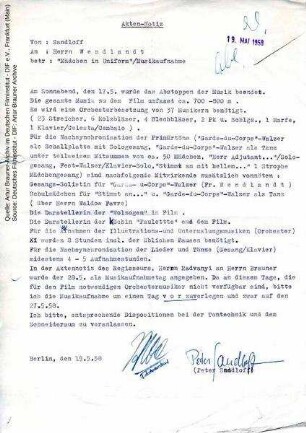 Aktennotiz zu Musikaufnahmen