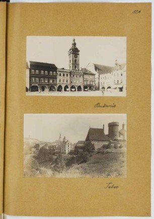 Marktplatz mit Schwarzem Turm, Budweis / Burg Kotnov und Bechyne-Tor, Tabor: Ansichten (aus: Skizzen- und Fotoalbum 21)