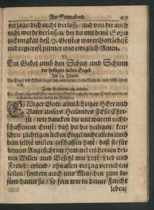 VI. Ein Gebet umb den Schutz und Schirm der heiligen lieben Engel.
