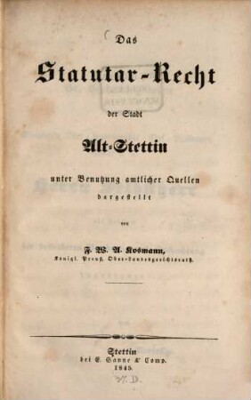 Das Naturrecht der Stadt Alt-Stettin