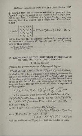 Investigation of the trilinear coordinates of the foci of a conic section.
