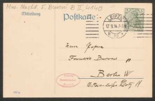 Postkarte an Ferruccio Busoni : 17.09.1914