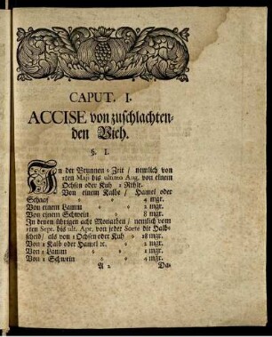 Caput I. Accise von zuschlachtenden Vieh.