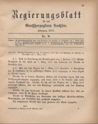 Nr. 32: Ministerialverordnung vom 15. Februar 1917 über eine Erhebung der Vorräte an Kartoffeln am 1. März 1917