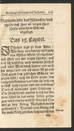 Barlaam lobt das Allmosen ... Das 15. Capitel