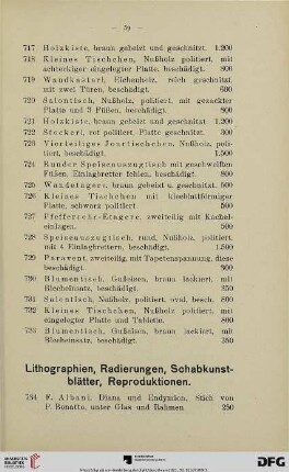 Lithographien, Radierungen, Schabkunstblätter, Reproduktionen (Nr. 734-831)