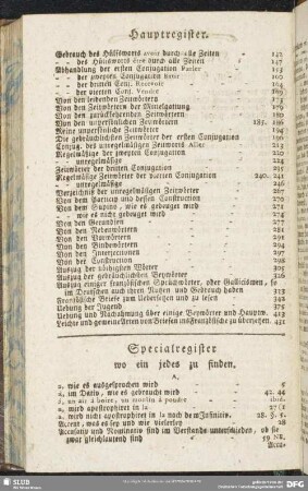 Specialregister wo ein jedes zu finden