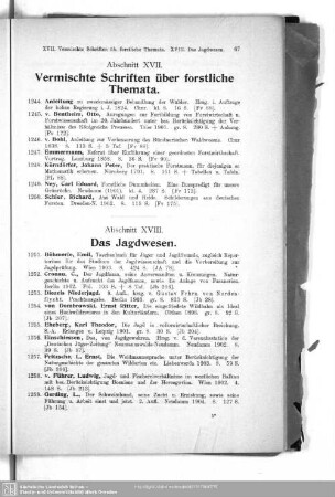 XVII. Vermischte Schriften über forstliche Themen