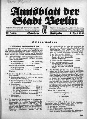 Sonderausgabe, 7. April 1936
