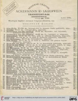 Günstiges Angebot seltener Original-Arbeiten von Christian Rohlfs (Nr. 1-61)