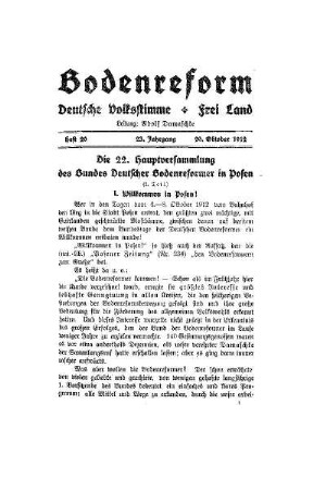 Die 22. Bundesversammlung des Bundes Deutscher Bodenreformer in Posen