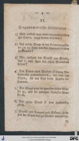 II. Trigonometrische Hilfslinien.