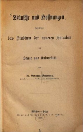Wünsche und Hoffnungen, betreffend das Studium der neueren Sprachen