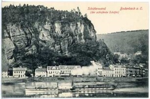 Bodenbach a. E. Schäferwand (der schlafende Schäfer) über die Elbe mit Raddampfer