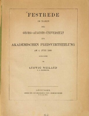 Festrede im Namen der Georg-Augusts-Universität zur akademischen Preisvertheilung am 4. Juni 1889