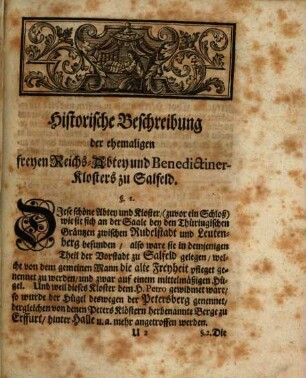 Historische Beschreibung der vormaligen vornehmen Abtey und Benedictiner-Klosters auf dem Petersberge bey Saalfeld