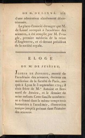 151-172, Eloge de M. de Jussieu.
