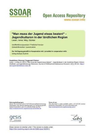 "Man muss der Jugend etwas beaten!" - Jugendkulturen in der ländlichen Region