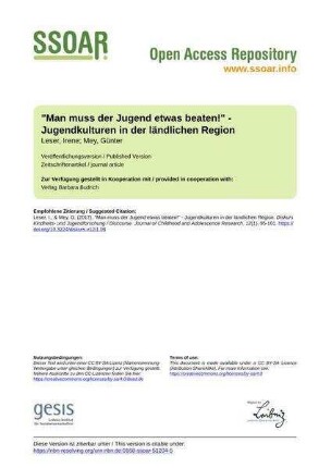 "Man muss der Jugend etwas beaten!" - Jugendkulturen in der ländlichen Region