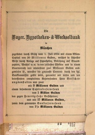 Bayerische Hypotheken und Wechselbank in München : Versicherungs-Anstalten. 1864