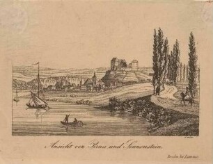 Stadtansicht von Pirna mit der Marienkirche und dem Sonnenstein, Blick aus westlicher Richtung