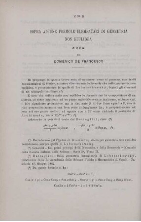 Sopra alcune formole elementari di geometria non euclidea.