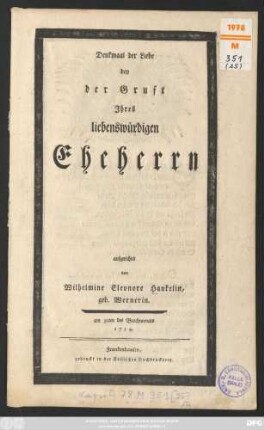 Denkmaal der Liebe bey der Gruft Jhres liebenswürdigen Eheherrn